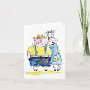 Carte Cochon et vache blanc mignon