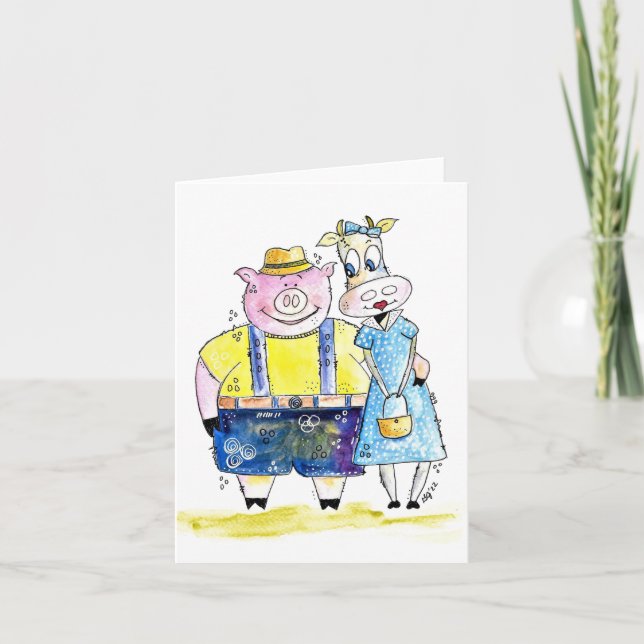 Carte Cochon et vache blanc mignon (Devant)