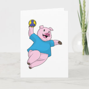 Carte Cochon joueur de handball avec ballon de handball