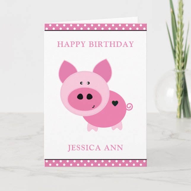 Carte Cochon rose mignon Personnalisé Anniversaire (Devant)