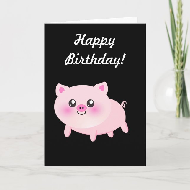 Carte Cochon rose mignon sur noir (Devant)