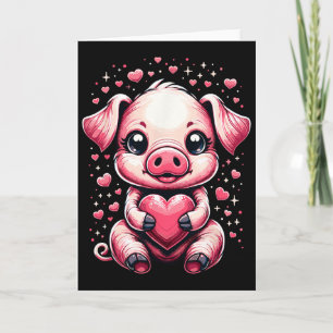Carte Cochon tenant un cœur Saint-Valentin Mignon Valent