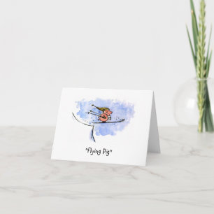 Carte "Cochon Volant" Joli Cochon de Saut à Ski Juste
