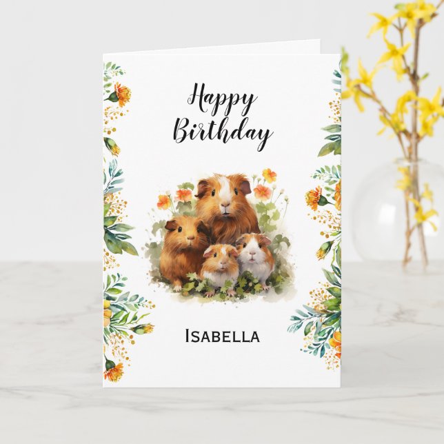 Carte Cochons d'Inde Fleurs de Souci Anniversaire Person (Fleur jaune)