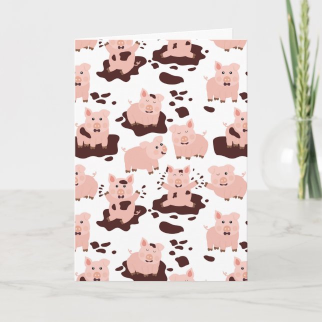 Carte Cochons mignons jouant dans les animaux de la ferm (Devant)