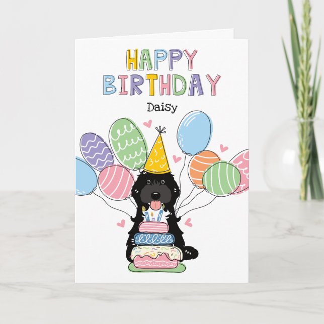 Carte Cockapo noir Tuxedo Chien Cavapoo Joyeux anniversa (Devant)