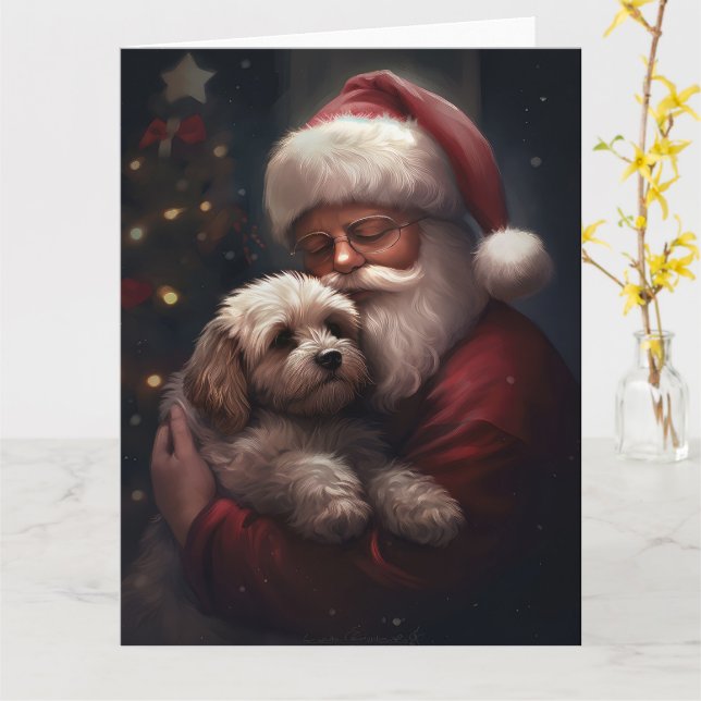 Carte Cockapoo avec le Père Noël Festif Noël  (Fleur jaune)
