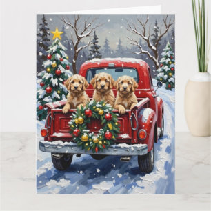Carte Cockapoo camion rouge de Noël vacances