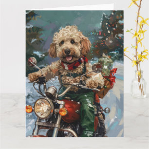 Carte Cockapoo Chien chevauchant la moto Noël