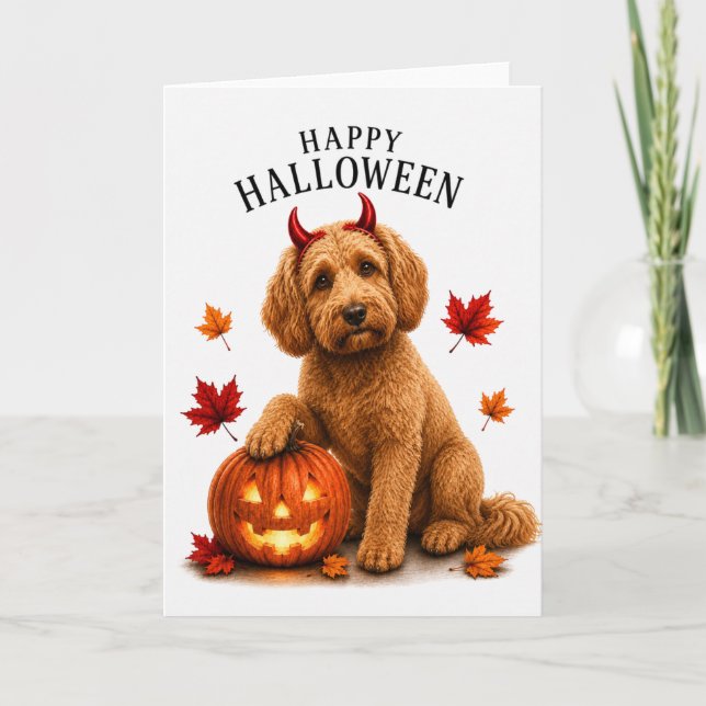 Carte Cockapoo Chien Diable d'Halloween (Devant)