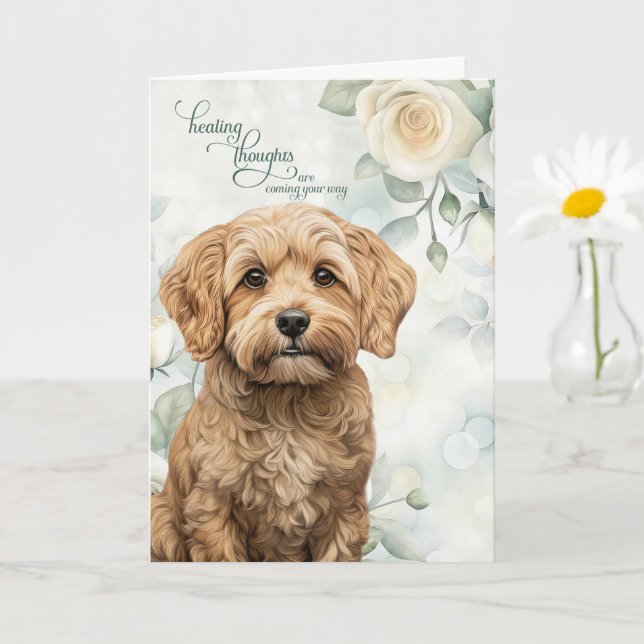 Carte Cockapoo Chien Roses Blanches et Vert Sauge Bon ré (Petite plante)