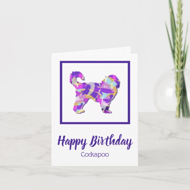 Carte Cockapoo Chien Silhouette mignonne Purple PY&B Ann (Devant)