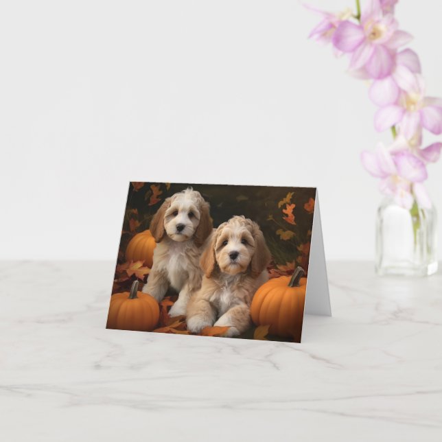Carte Cockapoo chiot Automne Délice Citrouille  (Orchidée)