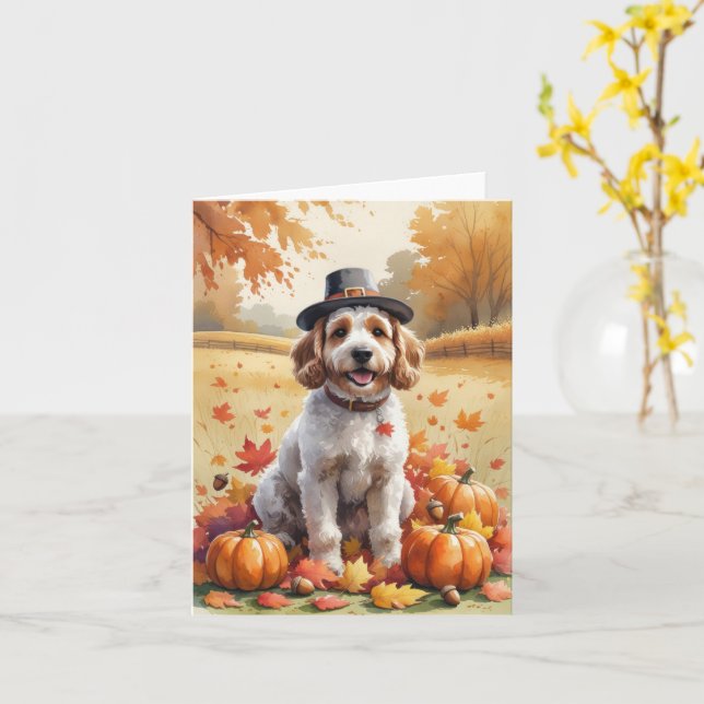 Carte Cockapoo dans les feuilles d'automne, l'art de Tha (Fleur jaune)