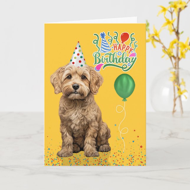 Carte Cockapoo Dog Party Hat Yellow Birthday (Fleur jaune)