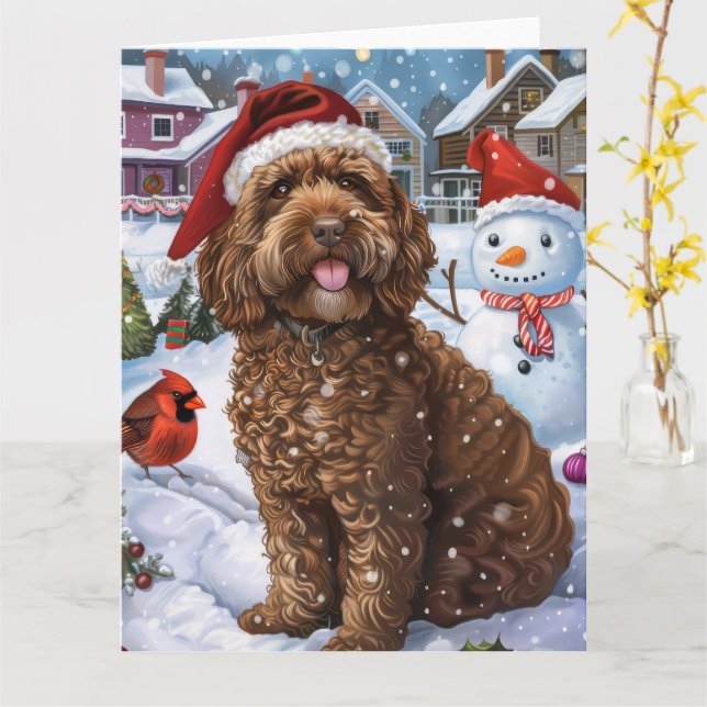 Carte Cockapoo Winter Wonderland Christmas Joy (Fleur jaune)