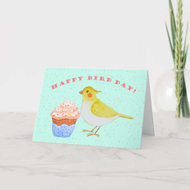 Carte Cockatiel avec cupcake Cute bougie anniversaire (Devant)