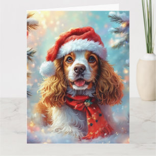Carte Cocker Dreamy Spaniel Puppy à Santa Hat et Scarf