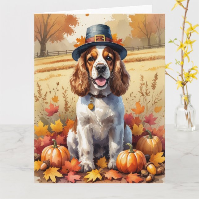 Carte Cocker Spaniel À L'Automne Laisse L'Art Thanksgivi (Fleur jaune)