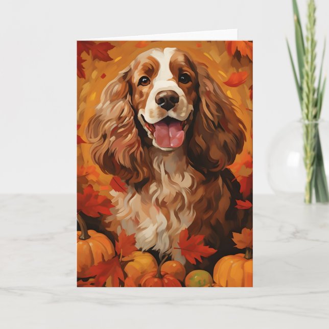 Carte Cocker Spaniel Automne Thanksgiving (Devant)
