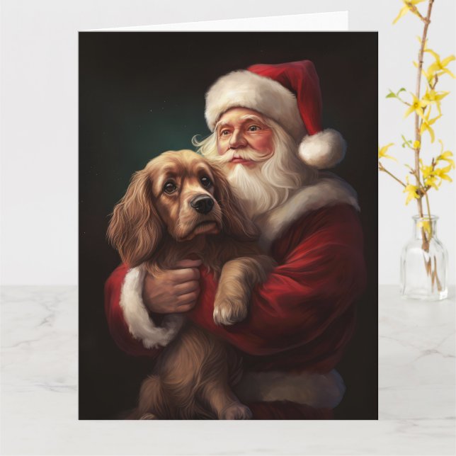 Carte Cocker Spaniel avec Noël Festif du Père Noël (Fleur jaune)