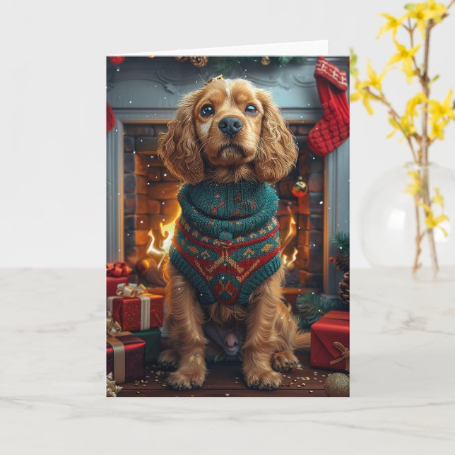 Carte Cocker Spaniel Chien Avec Les Cadeaux De Noël Chem (Fleur jaune)