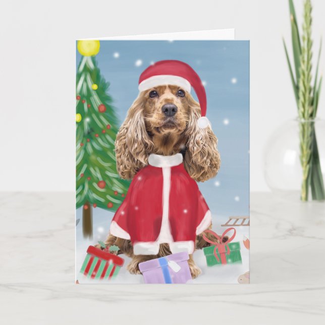 Carte Cocker Spaniel Chien dans la Neige avec des Cadeau (Devant)