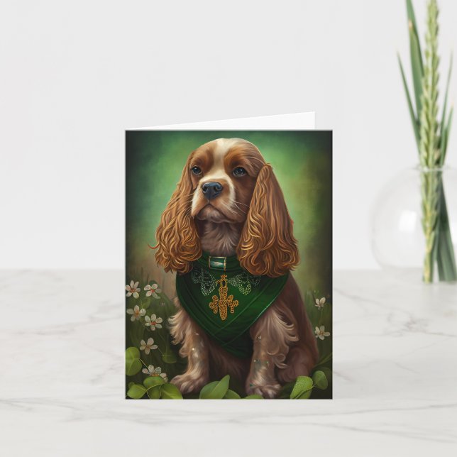 Carte Cocker Spaniel Chien en robe de fête St. Patrick (Devant)