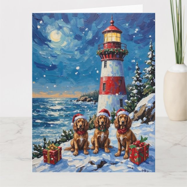 Carte Cocker Spaniel Christmas Lighthouse Holiday (Devant)