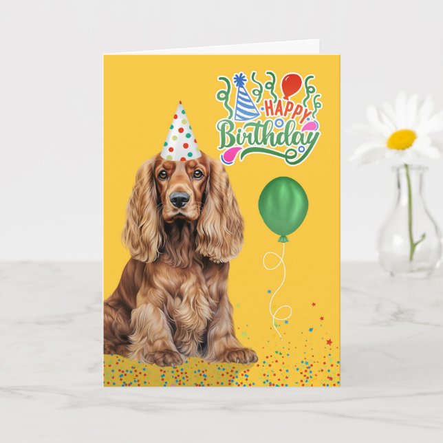 Carte Cocker Spaniel Dog Party Hat Yellow Birthday (Petite plante)