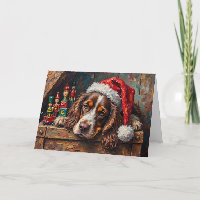Carte Cocker Spaniel Dog Vintage Christmas Toy Box (Devant)