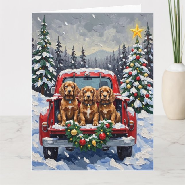 Carte Cocker Spaniel Noël Camion Rouge Fêtes (Devant)