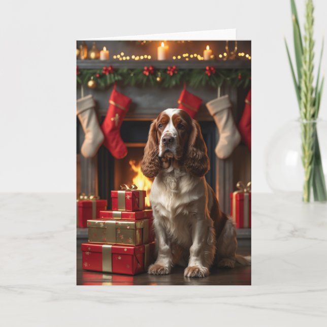Carte Cocker Spaniel Noël par la cheminée Art (Devant)