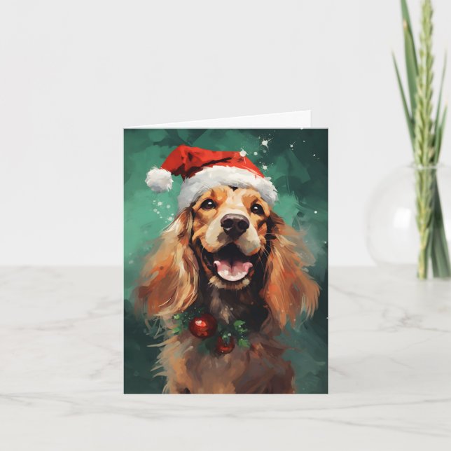 Carte Cocker Spaniel peinture à la brosse de Noël (Devant)