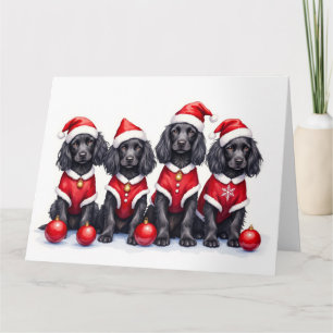 Carte Cocker Spaniel Robe de Noël Chapeau de Père Noël