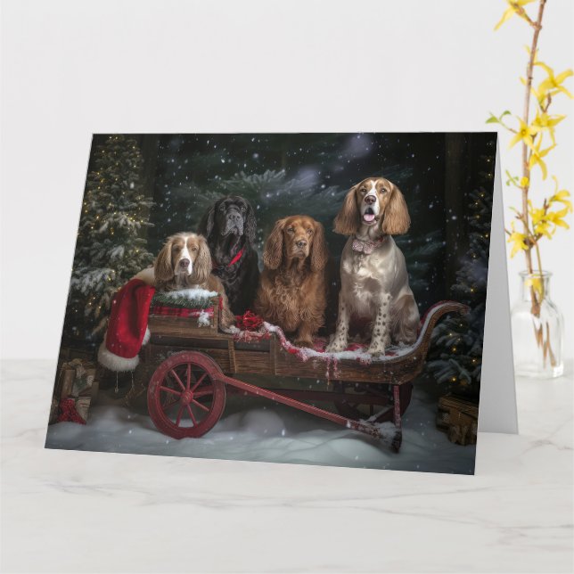 Carte Cocker Spaniel Snowy Sleigh Décor de Noël (Fleur jaune)