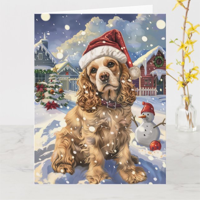 Carte Cocker Spaniel Winter Wonderland Noël Joie (Fleur jaune)