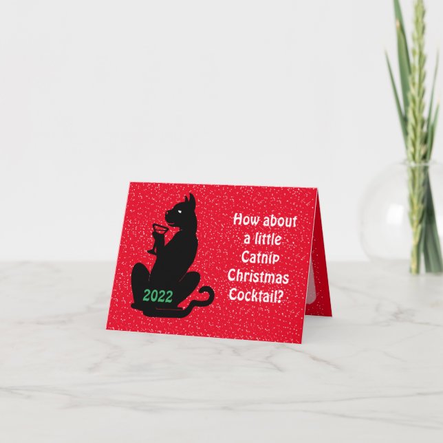 Carte Cocktail de Noël de la boîte de chat noire (Devant)