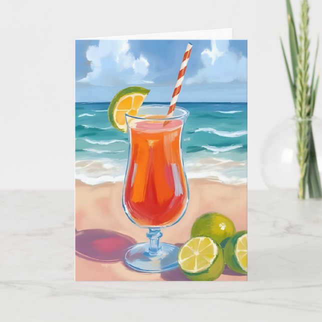 Carte Cocktail de plage | Peinture aquarelle Vagues océa (Devant)