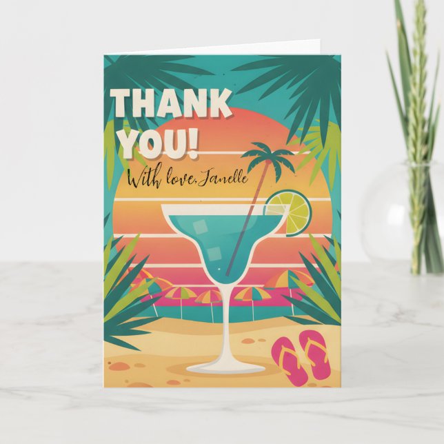 Carte Cocktail de remerciement de fête tropicale de plag (Devant)