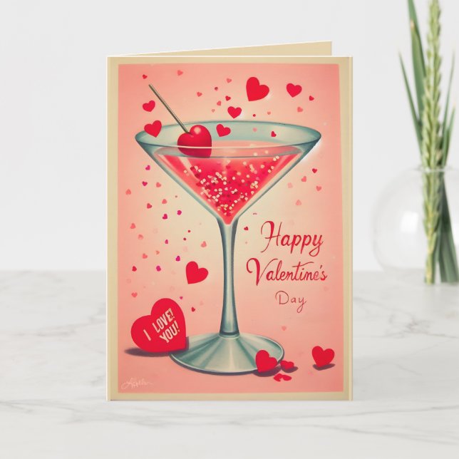 Carte cocktail Martini de la Saint-Valentin du milieu du (Devant)