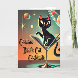 Carte Cocktails de chat noir cosmique futuriste atomique