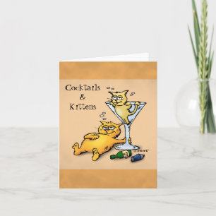 Carte Cocktails et chatons Cartoon Blank Inside Note Car