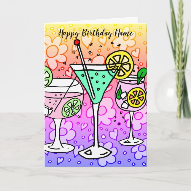 Carte Cocktails et fleurs Anniversaire (Devant)
