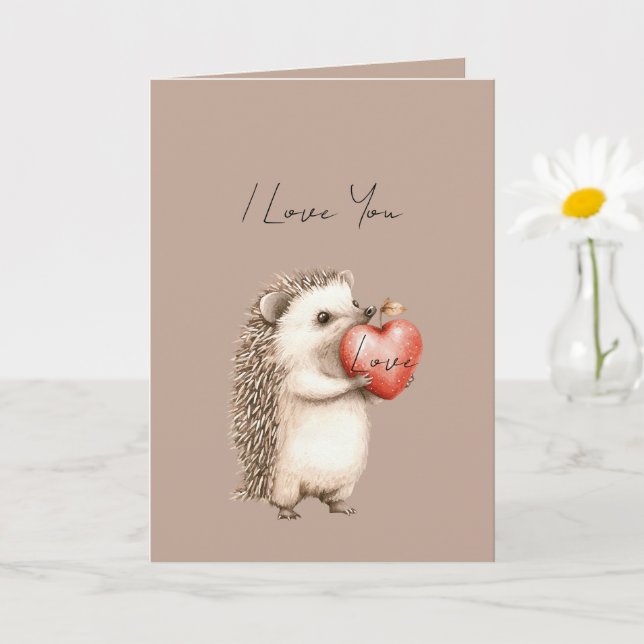 Carte Cocoa Cream Brown Hedgehog Heart Love (Petite plante)