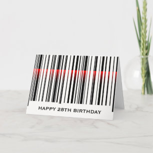 Carte Code-barres d'anniversaire 28 ans avec laser rouge