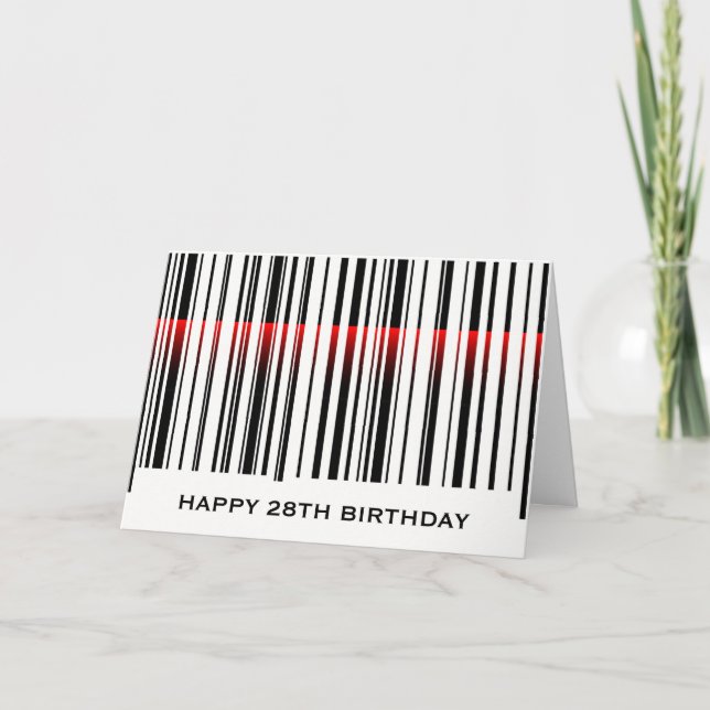 Carte Code-barres d'anniversaire 28 ans avec laser rouge (Devant)
