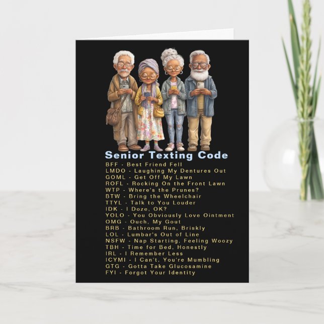 Carte Code de SMS drôle pour l'anniversaire des seniors (Devant)