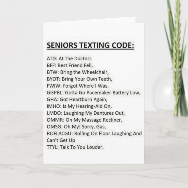 Carte Code de SMS pour seniors (Devant)