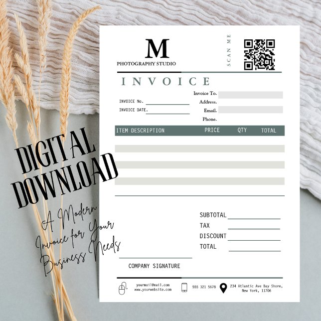Carte Code Qr. de la facture commerciale (invoice sales receipt small business modern minimalist client invoice logo service invoice, digital)